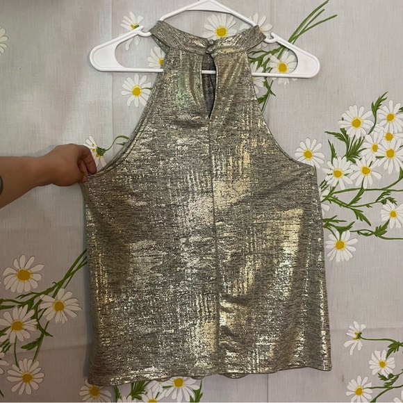 Anthropologie Sunday in Brooklyn gold silver metallic halter high neck tank top - Picture 5 of 7